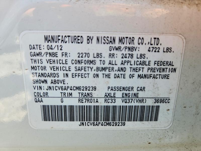 Aukcja sprzedaży 2012 Infiniti G37 Sedan, vin: JN1CV6AP4CM629239, numer aukcji: 62947166