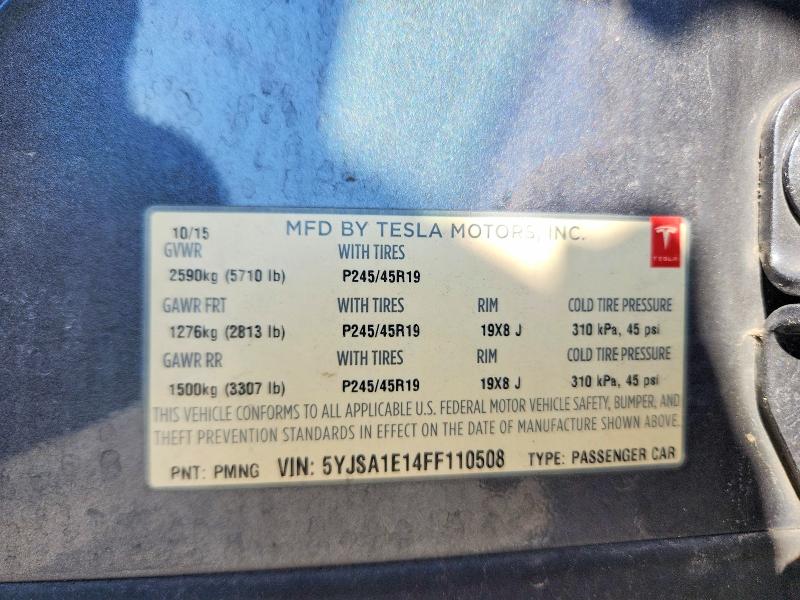 2015 Tesla Model S მანქანა იყიდება აუქციონზე, vin: 5YJSA1E14FF110508, აუქციონის ნომერი: 65216316