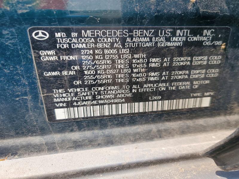 Aukcja sprzedaży 1998 Mercedes-benz Ml, vin: 4JGAB54E1WA049854, numer aukcji: 63970136