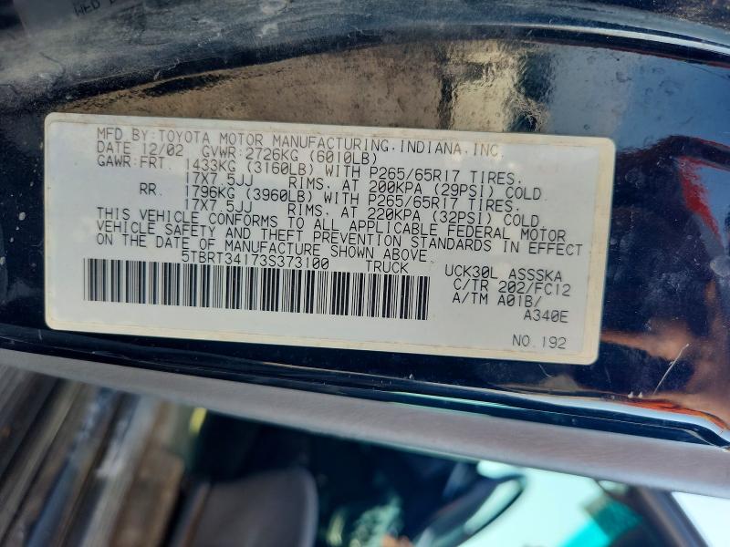 Aukcja sprzedaży 2003 Toyota Tundra, vin: 5TBRT34173S373100, numer aukcji: 64632346
