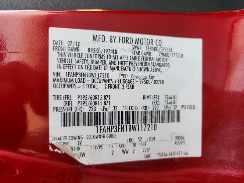 Aukcja sprzedaży 2011 Ford Focus, vin: 1FAHP3FN1BW117210, numer aukcji: 66476506