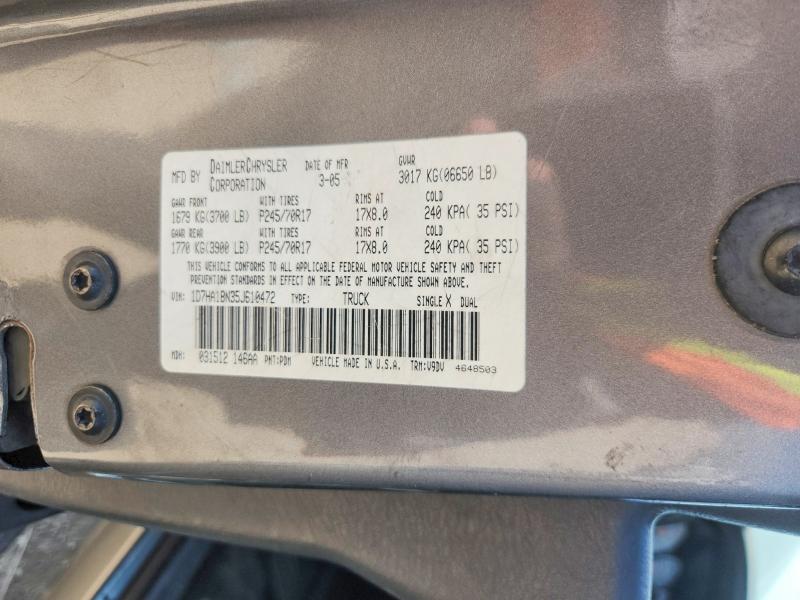 63786886 :رقم المزاد ، 1D7HA18N35J610472 vin ، 2005 Dodge Ram 1500 مزاد بيع