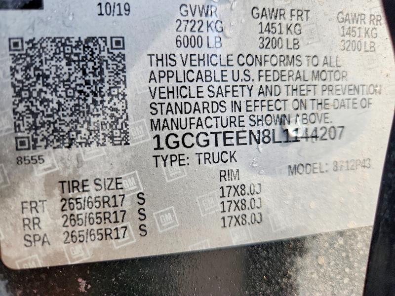 2020 Chevrolet Colorado მანქანა იყიდება აუქციონზე, vin: 1GCGTEEN8L1144207, აუქციონის ნომერი: 64187746