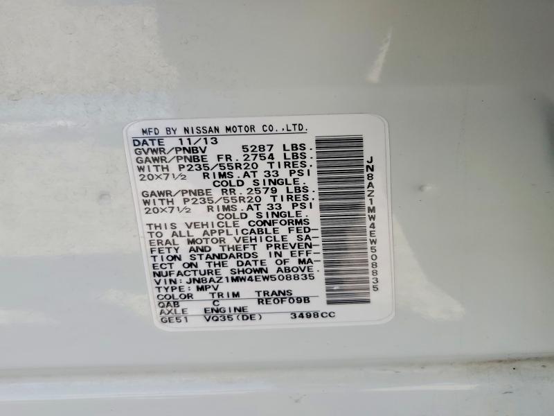 66006466 :رقم المزاد ، JN8AZ1MW4EW508835 vin ، 2014 Nissan Murano مزاد بيع