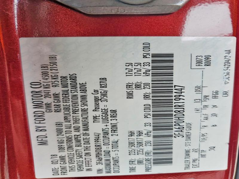 Auction sale of the 2018 Ford Fusion, vin: 3FA6P0HD8JR199447, lot number: 67393866