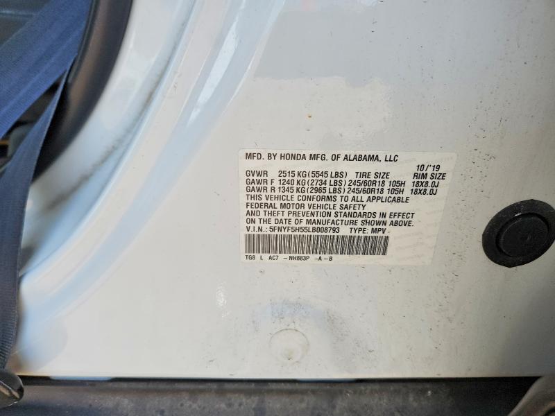 Продажа на аукционе авто 2020 Honda Pilot, vin: 5FNYF5H55LB008793, номер лота: 65060036