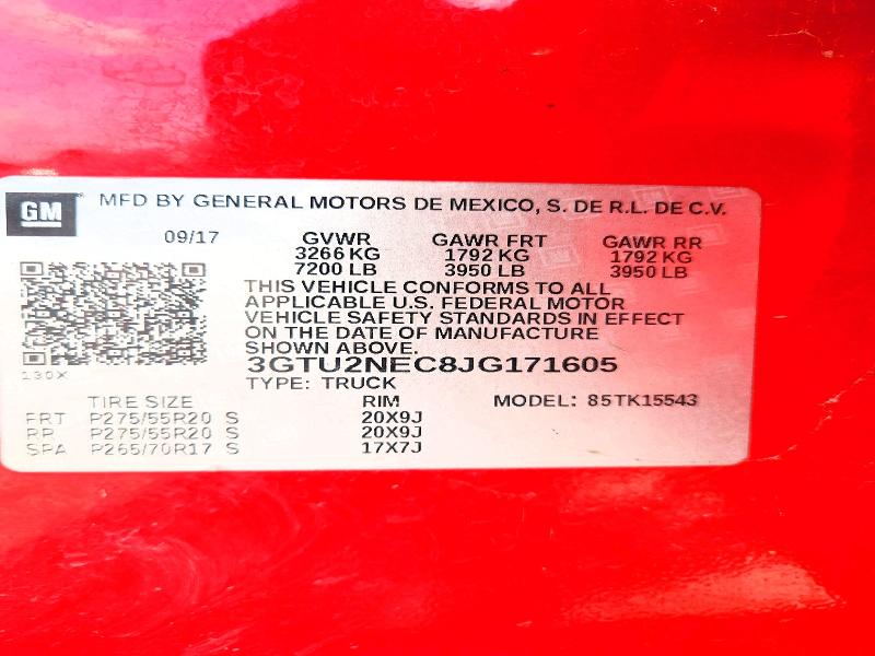 63878386 :رقم المزاد ، 3GTU2NEC8JG171605 vin ، 2018 Gmc Sierra مزاد بيع