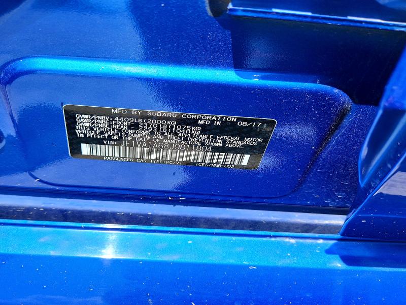 Продажа на аукционе авто 2018 Subaru Wrx, vin: JF1VA1A68J9811804, номер лота: 65441296