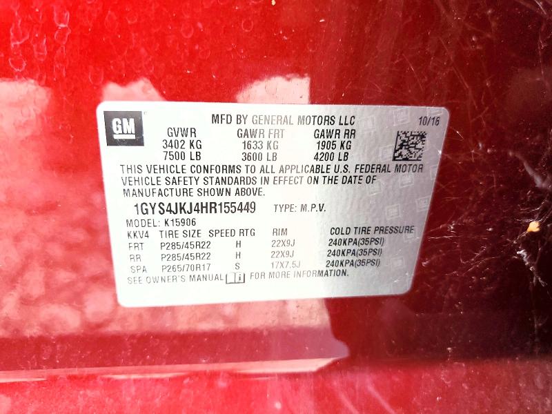 Продаж на аукціоні авто 2017 Cadillac Escalade, vin: 1GYS4JKJ4HR155449, номер лоту: 63889776