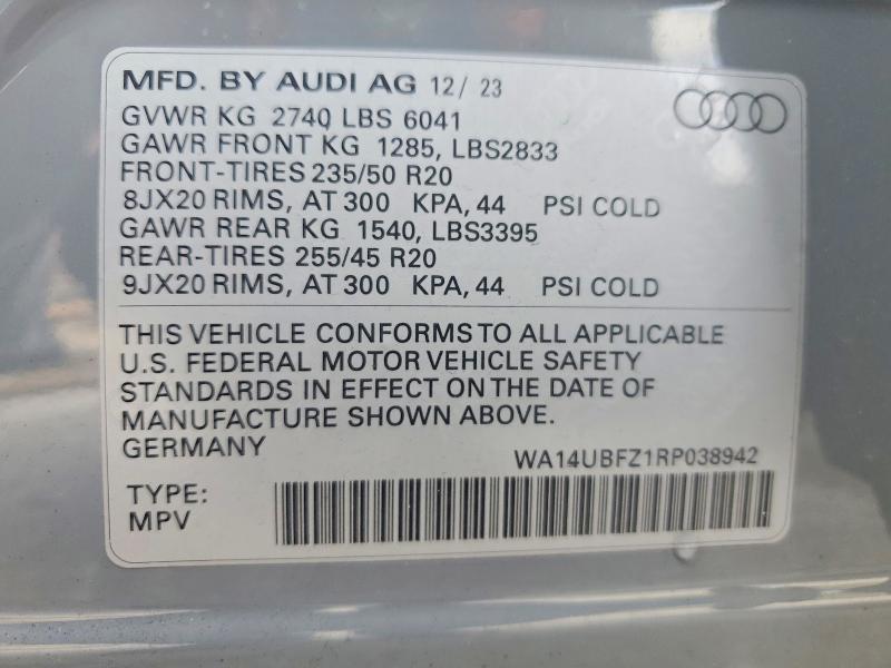 Aukcja sprzedaży 2024 Audi Q4 E-tron, vin: WA14UBFZ1RP038942, numer aukcji: 64214876