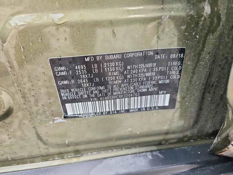 64183136 :رقم المزاد ، 4S4BSANC6K3204763 vin ، 2019 Subaru Outback مزاد بيع