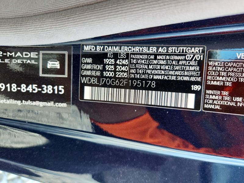 Продаж на аукціоні авто 2002 Mercedes-benz Clk, vin: WDBLJ70G62F195178, номер лоту: 66172566