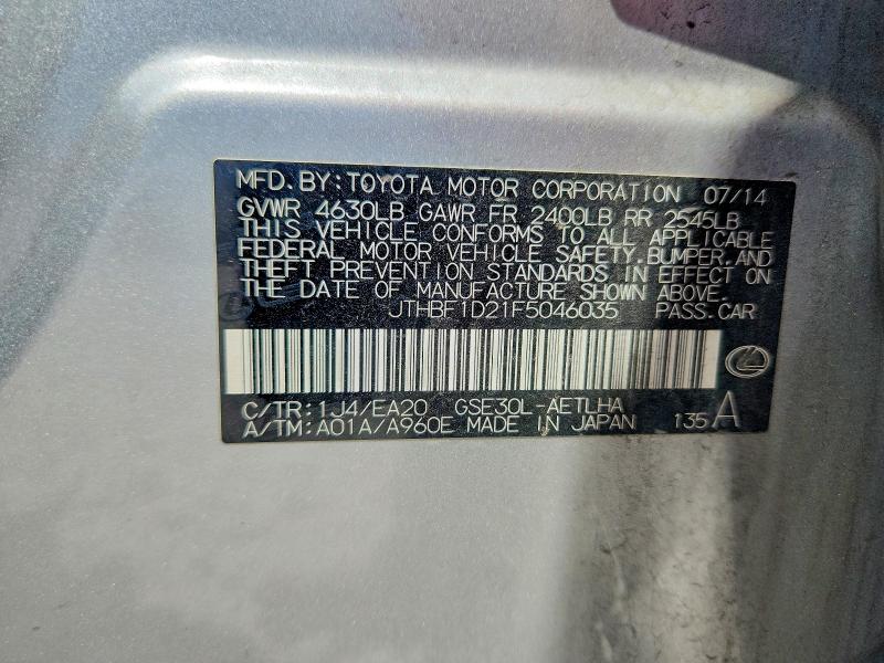 Продажа на аукционе авто 2015 Lexus Is, vin: JTHBF1D21F5046035, номер лота: 67394766
