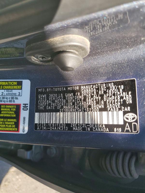 64220346 :رقم المزاد ، 2T1BURHE5KC162300 vin ، 2019 Toyota Corolla مزاد بيع