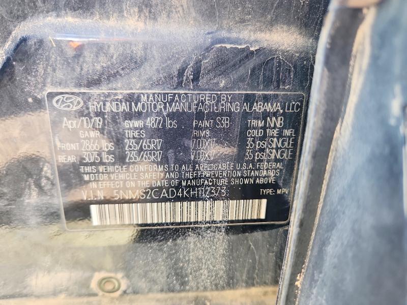 61613586 :رقم المزاد ، 5NMS2CAD4KH112373 vin ، 2019 Hyundai Santa Fe مزاد بيع