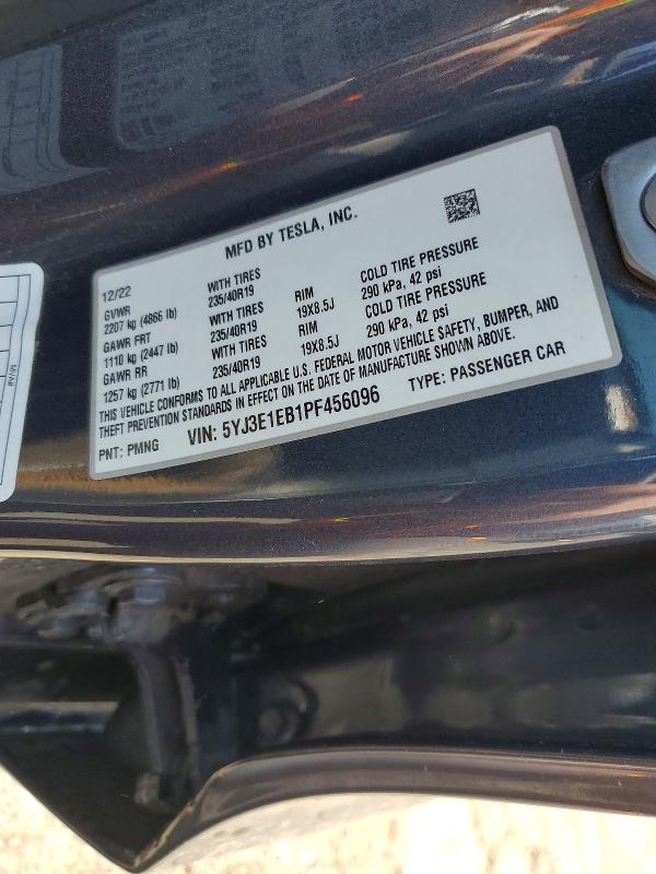 Продажа на аукционе авто 2023 Tesla Model 3, vin: 5YJ3E1EB1PF456096, номер лота: 63876446