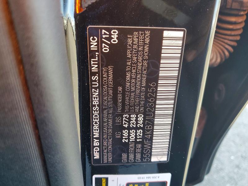 2018 Mercedes-benz C მანქანა იყიდება აუქციონზე, vin: 55SWF4KB7JU236256, აუქციონის ნომერი: 64757566