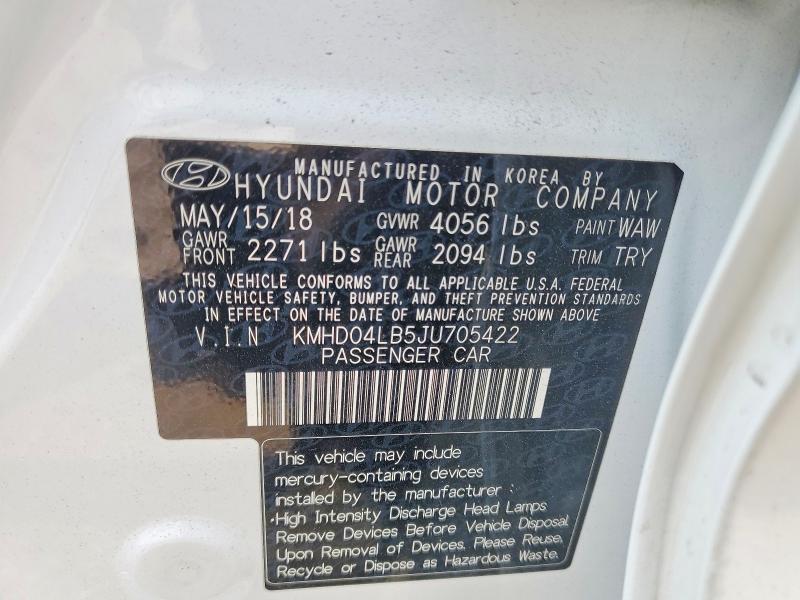 63165976 :رقم المزاد ، KMHD04LB5JU705422 vin ، 2018 Hyundai Elantra مزاد بيع