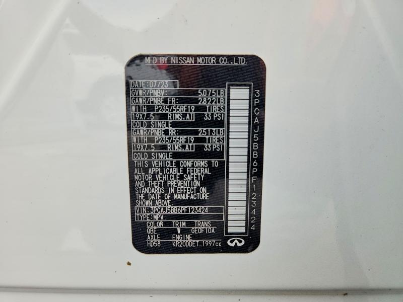 Aukcja sprzedaży 2023 Infiniti Qx50, vin: 3PCAJ5BB6PF123424, numer aukcji: 63607796
