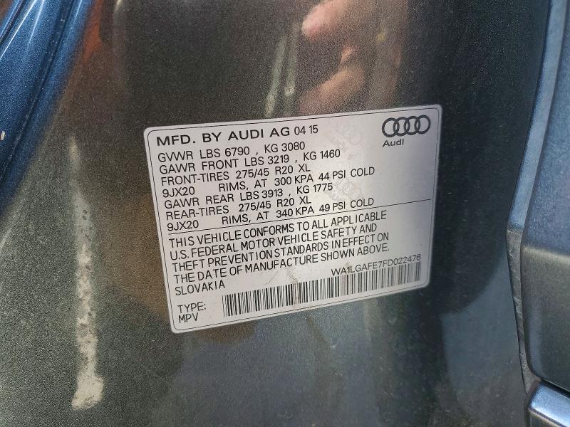 Продаж на аукціоні авто 2015 Audi Q7, vin: WA1LGAFE7FD022476, номер лоту: 65834506