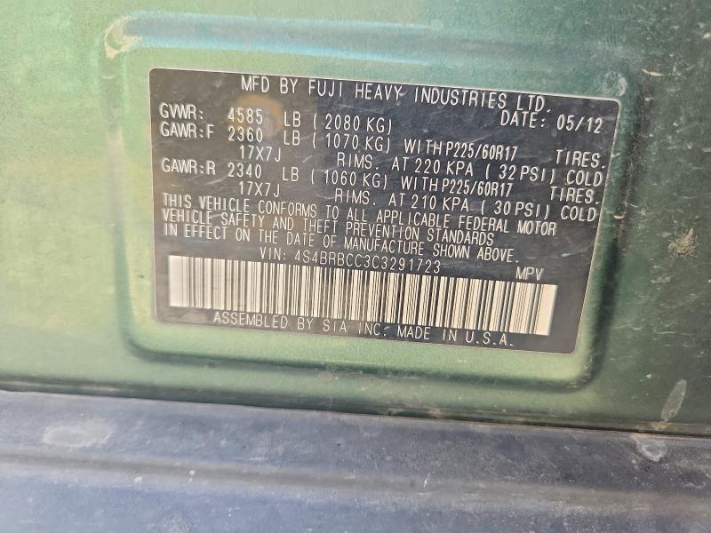 Продажа на аукционе авто 2012 Subaru Outback, vin: 4S4BRBCC3C3291723, номер лота: 65558676