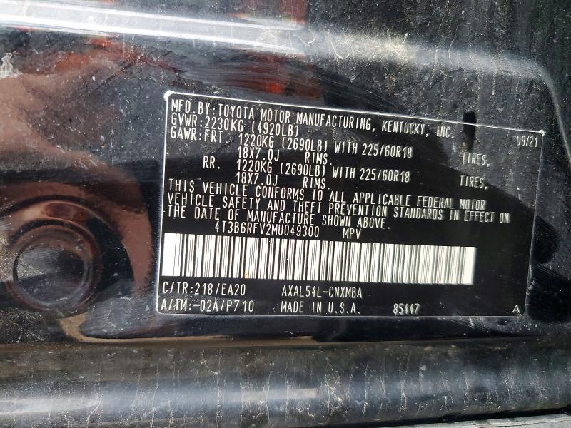 64603986 :رقم المزاد ، 4T3B6RFV2MU049300 vin ، 2021 Toyota Rav4 Hybrid مزاد بيع