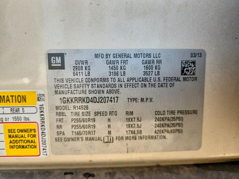66695536 :رقم المزاد ، 1GKKRRKD4DJ207417 vin ، 2013 Gmc Acadia مزاد بيع