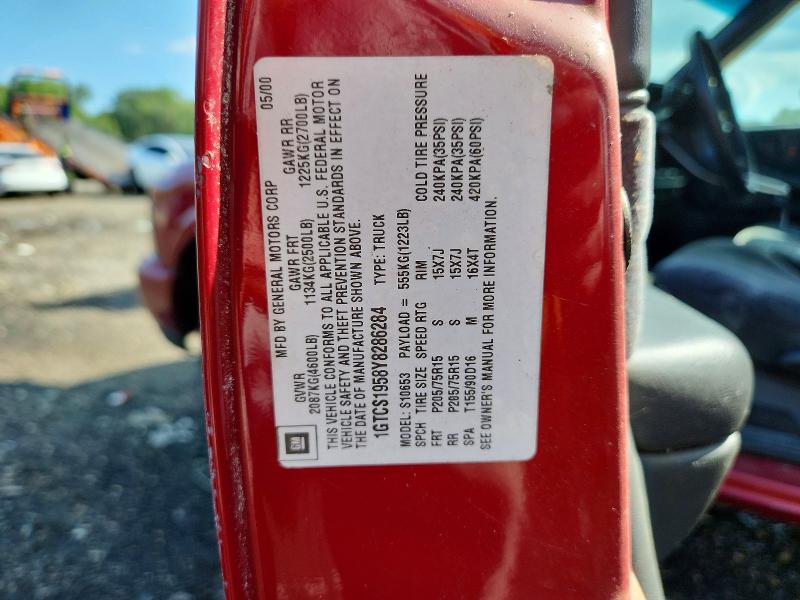 65401596 :رقم المزاد ، 1GTCS1958Y8286284 vin ، 2000 Gmc Sonoma مزاد بيع