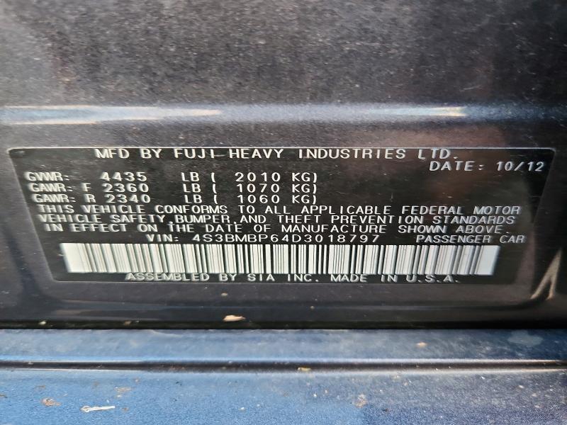 2013 Subaru Legacy მანქანა იყიდება აუქციონზე, vin: 4S3BMBP64D3018797, აუქციონის ნომერი: 63820856