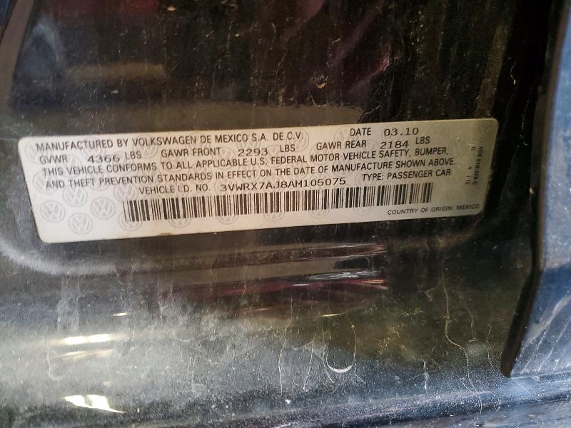63824476 :رقم المزاد ، 3VWRX7AJ8AM105075 vin ، 2010 Volkswagen Jetta مزاد بيع