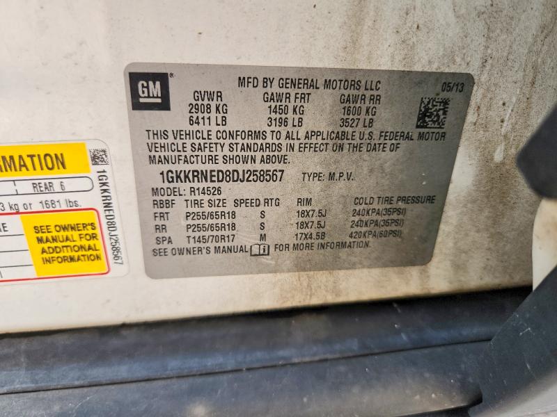 64195756 :رقم المزاد ، 1GKKRNED8DJ258567 vin ، 2013 Gmc Acadia مزاد بيع