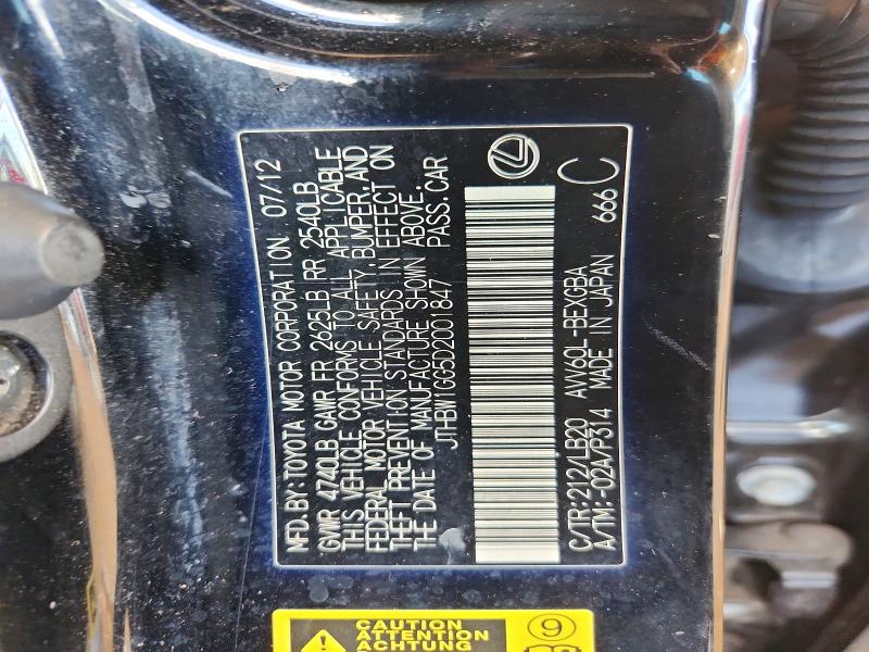 Aukcja sprzedaży 2013 Lexus Es, vin: JTHBW1GG5D2001847, numer aukcji: 64606476