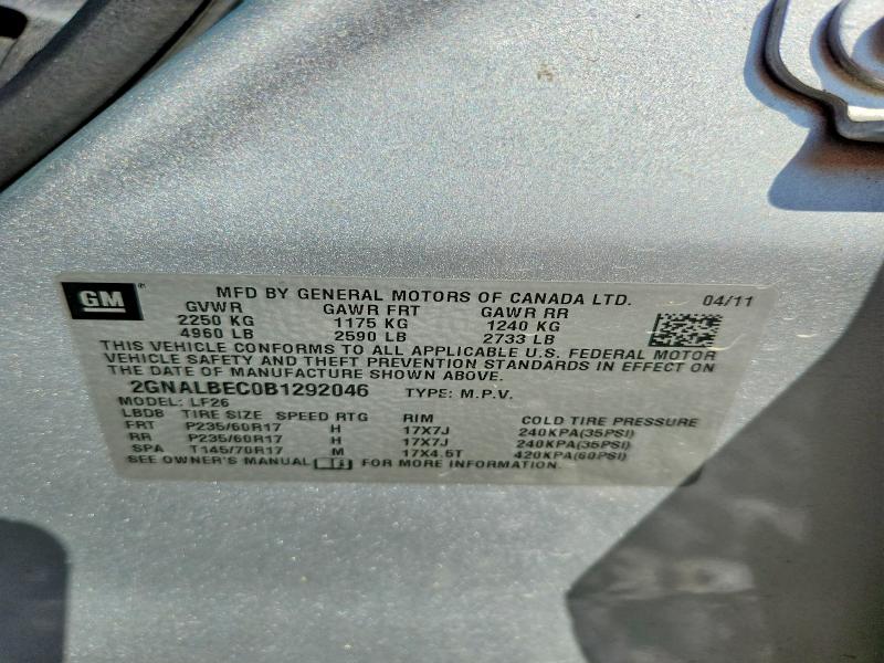 Продажа на аукционе авто 2011 Chevrolet Equinox, vin: 2GNALBEC0B1292046, номер лота: 63465586