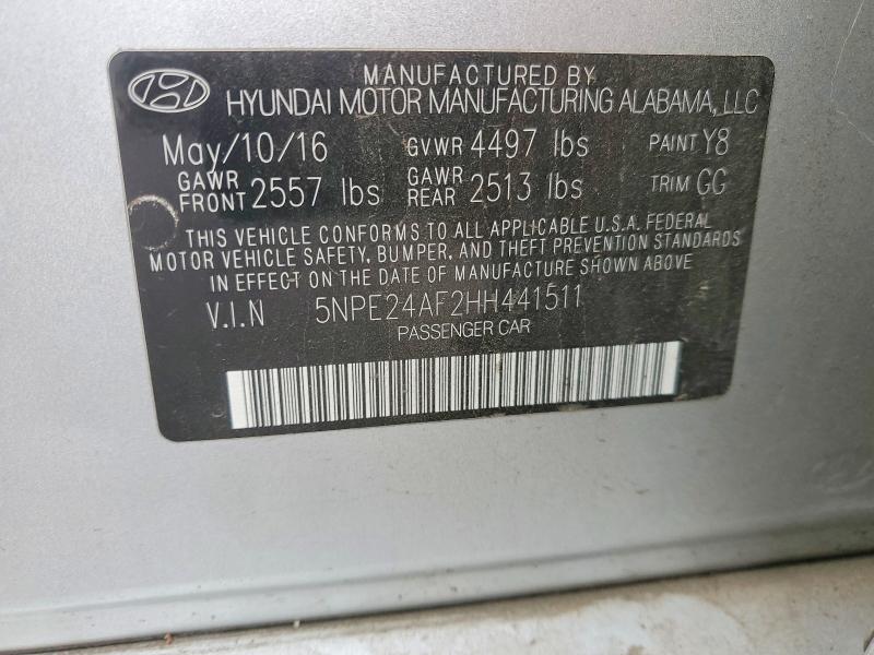 65221396 :رقم المزاد ، 5NPE24AF2HH441511 vin ، 2017 Hyundai Sonata مزاد بيع