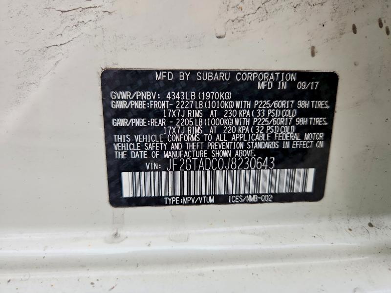 2018 Subaru Crosstrek მანქანა იყიდება აუქციონზე, vin: JF2GTADC0J8230643, აუქციონის ნომერი: 64989276