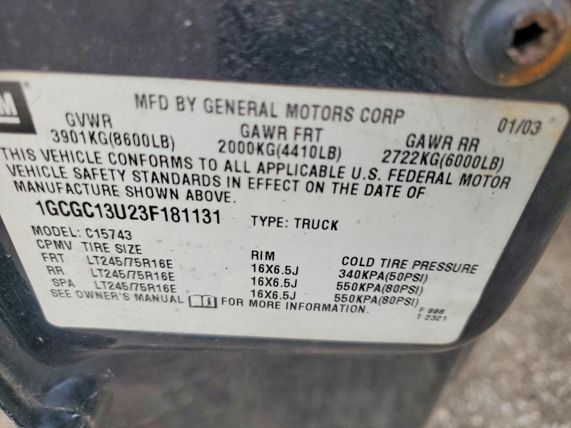 2003 Chevrolet Silverado მანქანა იყიდება აუქციონზე, vin: 1GCGC13U23F181131, აუქციონის ნომერი: 66167396