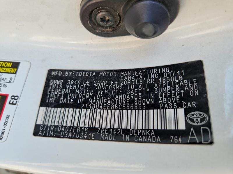 Продажа на аукционе авто 2011 Toyota Corolla, vin: 2T1BU4EE8BC566893, номер лота: 64135016