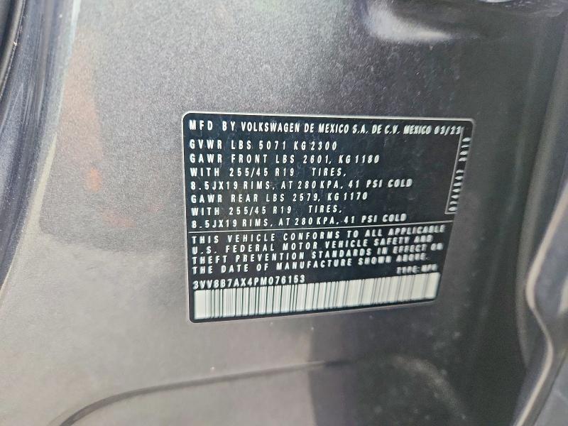 2023 Volkswagen Tiguan მანქანა იყიდება აუქციონზე, vin: 3VV8B7AX4PM076153, აუქციონის ნომერი: 66100006