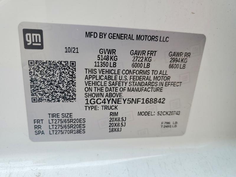 63868576 :رقم المزاد ، 1GC4YNEY5NF168842 vin ، 2022 Chevrolet Silverado مزاد بيع