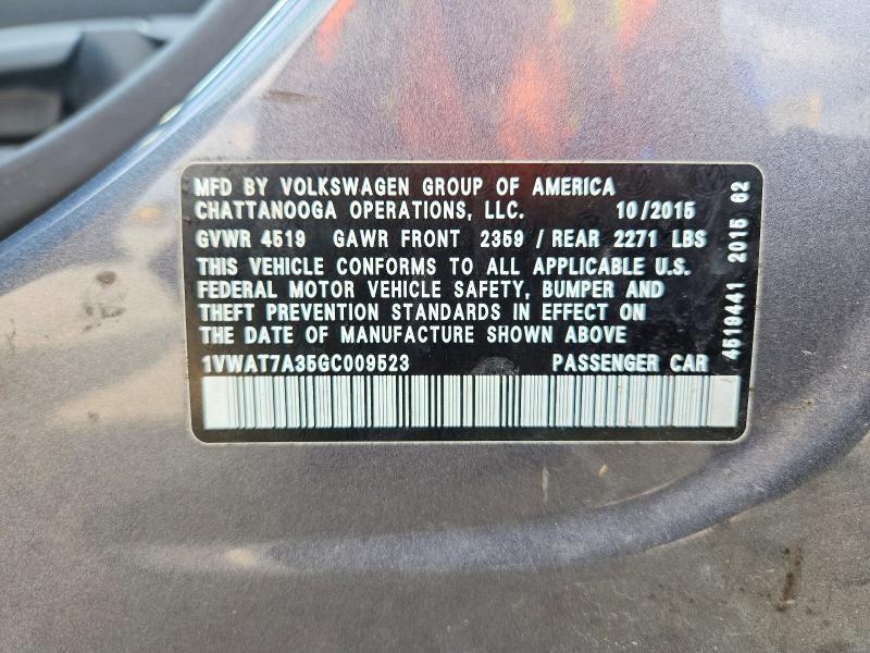 66610776 :رقم المزاد ، 1VWAT7A35GC009523 vin ، 2016 Volkswagen Passat مزاد بيع