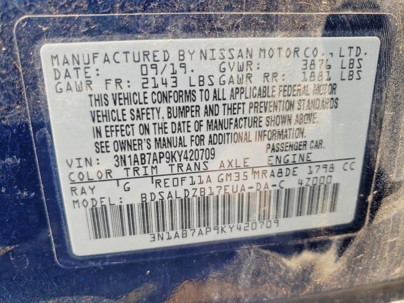 Продажа на аукционе авто 2019 Nissan Sentra, vin: 3N1AB7AP9KY420709, номер лота: 64701366