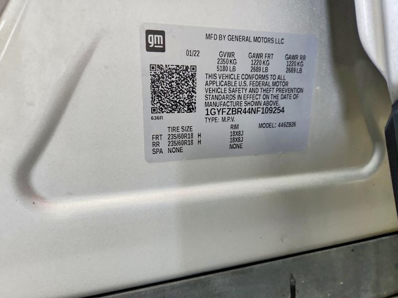 65545476 :رقم المزاد ، 1GYFZBR44NF109254 vin ، 2022 Cadillac Xt4 مزاد بيع