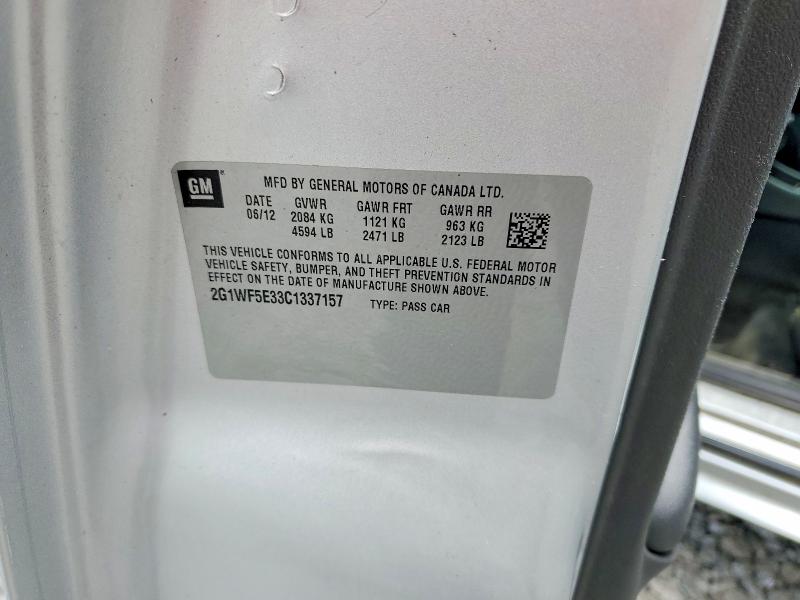 Aukcja sprzedaży 2012 Chevrolet Impala, vin: 2G1WF5E33C1337157, numer aukcji: 64493476