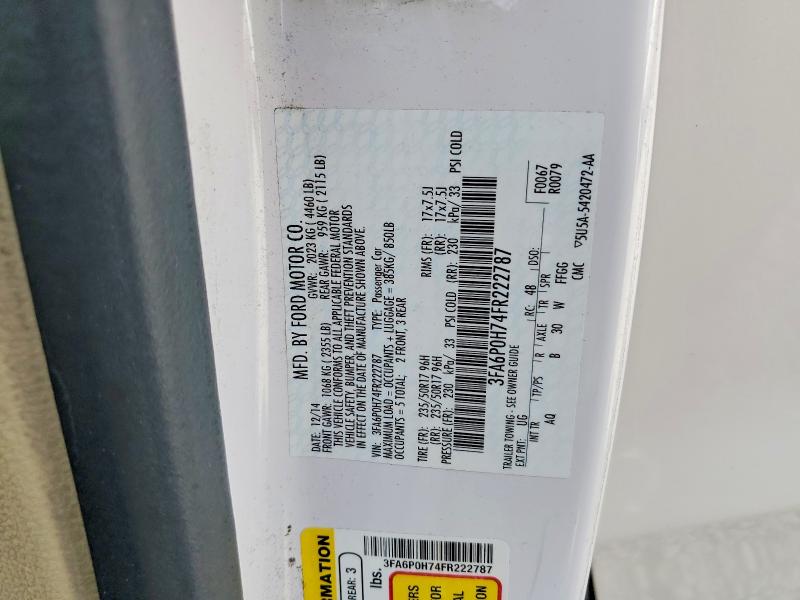 Продаж на аукціоні авто 2015 Ford Fusion, vin: 3FA6P0H74FR222787, номер лоту: 63397806