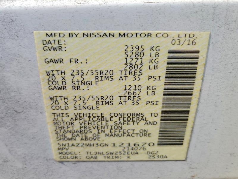 Aukcja sprzedaży 2016 Nissan Murano, vin: 5N1AZ2MH3GN121670, numer aukcji: 64653476