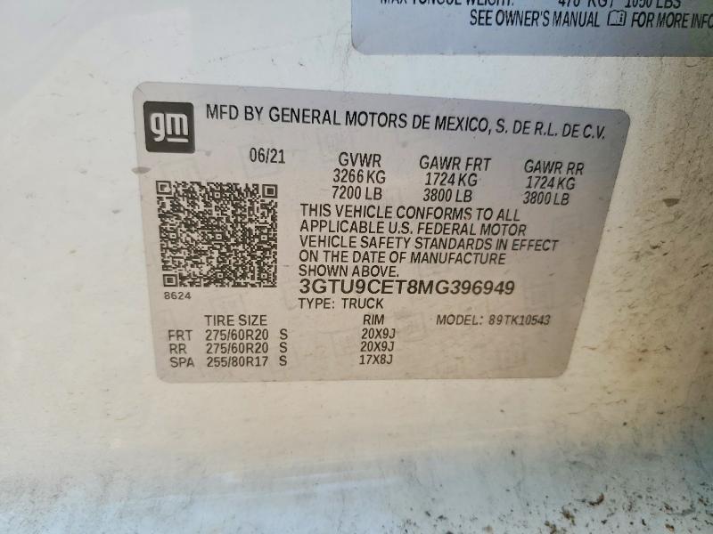 Aukcja sprzedaży 2021 Gmc Sierra, vin: 3GTU9CET8MG396949, numer aukcji: 63201906
