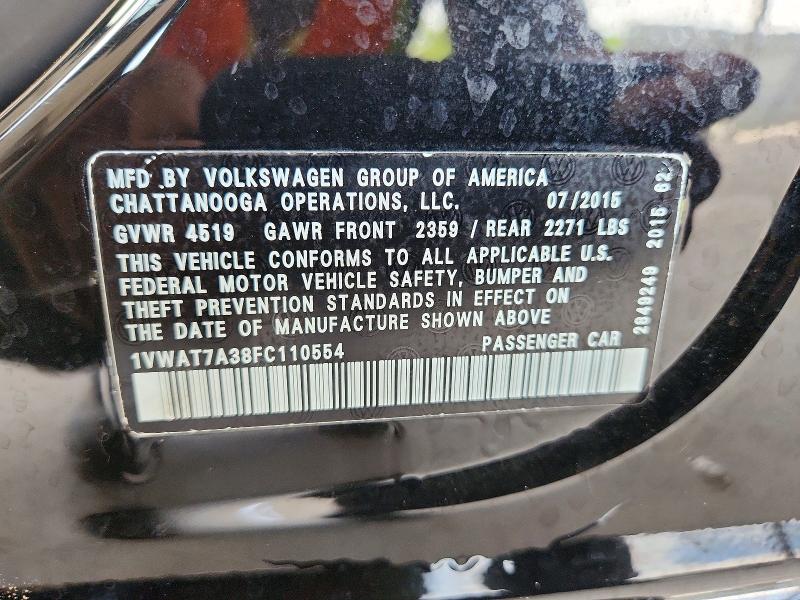 66238256 :رقم المزاد ، 1VWAT7A38FC110554 vin ، 2015 Volkswagen Passat مزاد بيع