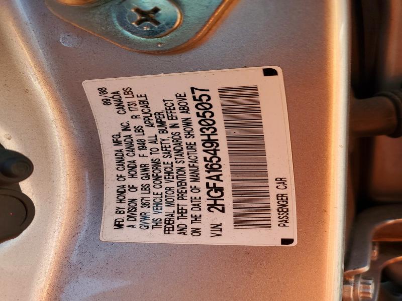 2009 Honda Civic მანქანა იყიდება აუქციონზე, vin: 2HGFA16549H305057, აუქციონის ნომერი: 64259306