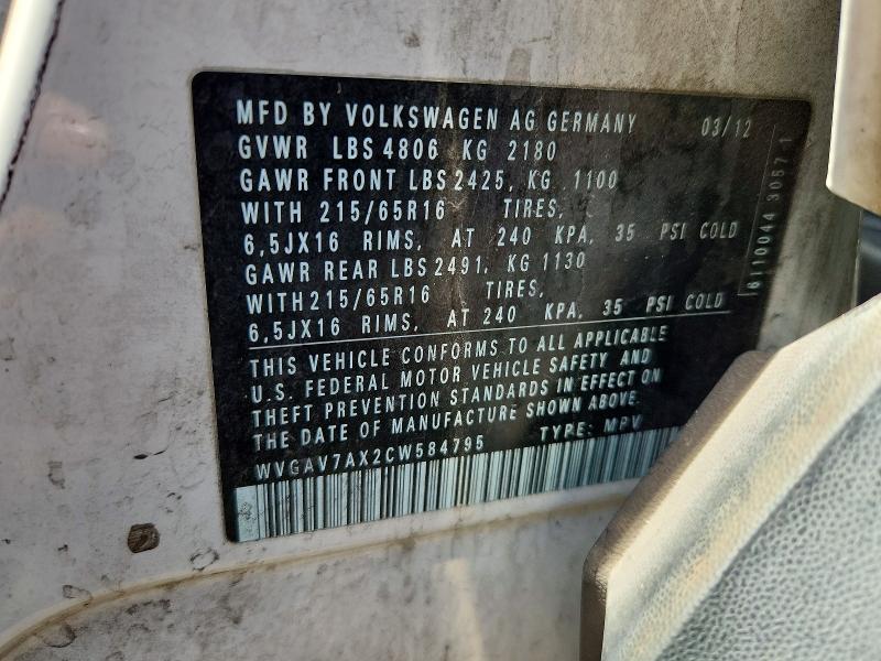 Aukcja sprzedaży 2012 Volkswagen Tiguan, vin: WVGAV7AX2CW584795, numer aukcji: 66124436