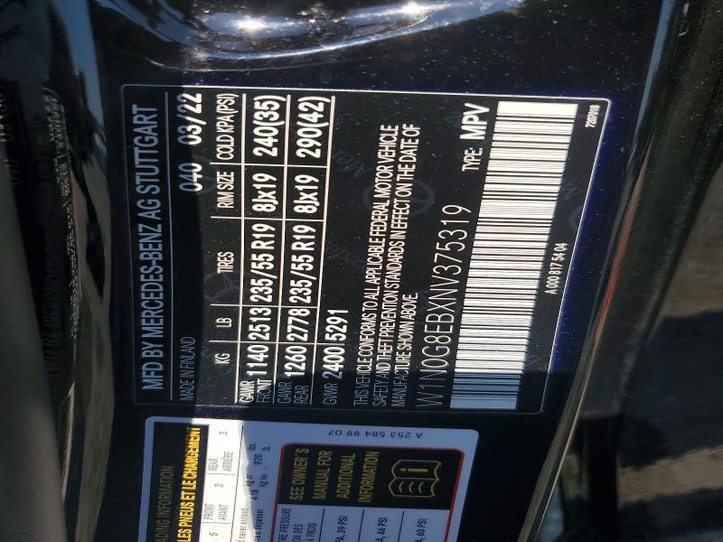 Aukcja sprzedaży 2022 Mercedes-benz Glc, vin: W1N0G8EBXNV375319, numer aukcji: 66301276